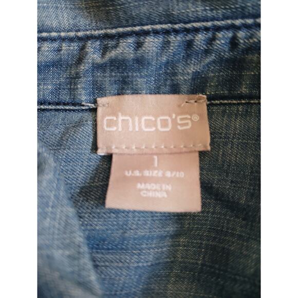 Chico's Tencel Lyocell Denim Blue Long Sleeves Chambray Shirt US 8-10 Medium - Picture 3 of 11